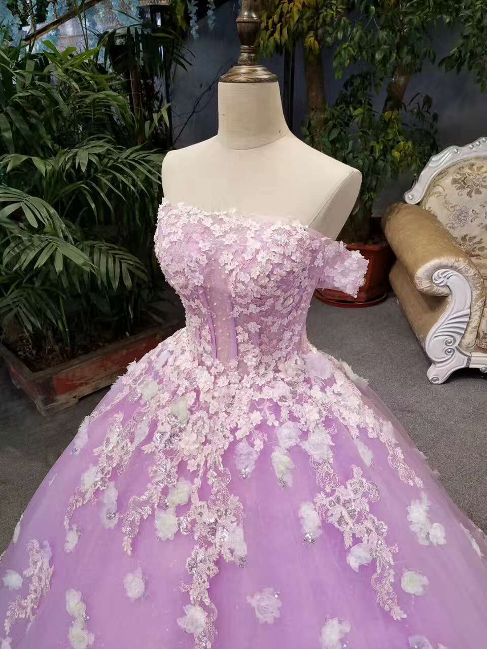 New Arrival Floral Wedding Dresses A-Line Floor Length Lace Up Off The Shoulder Ball Gown With Beads And Appliques - Fashionpara