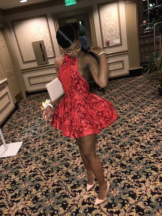 Backless Short Prom Dresses for Black Girls Sequins African Graduation Dress Mini Cocktail Party Dress - Fashionpara