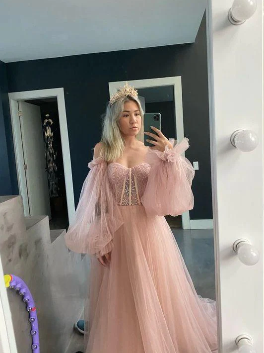 Off the Shoulder Sweetheart Elegant Floor-length Prom Dresses - Fashionpara