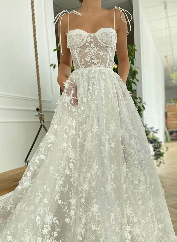 Lace See-Through Underwired White Color Wedding Dress Maxi Dress - Fashionpara