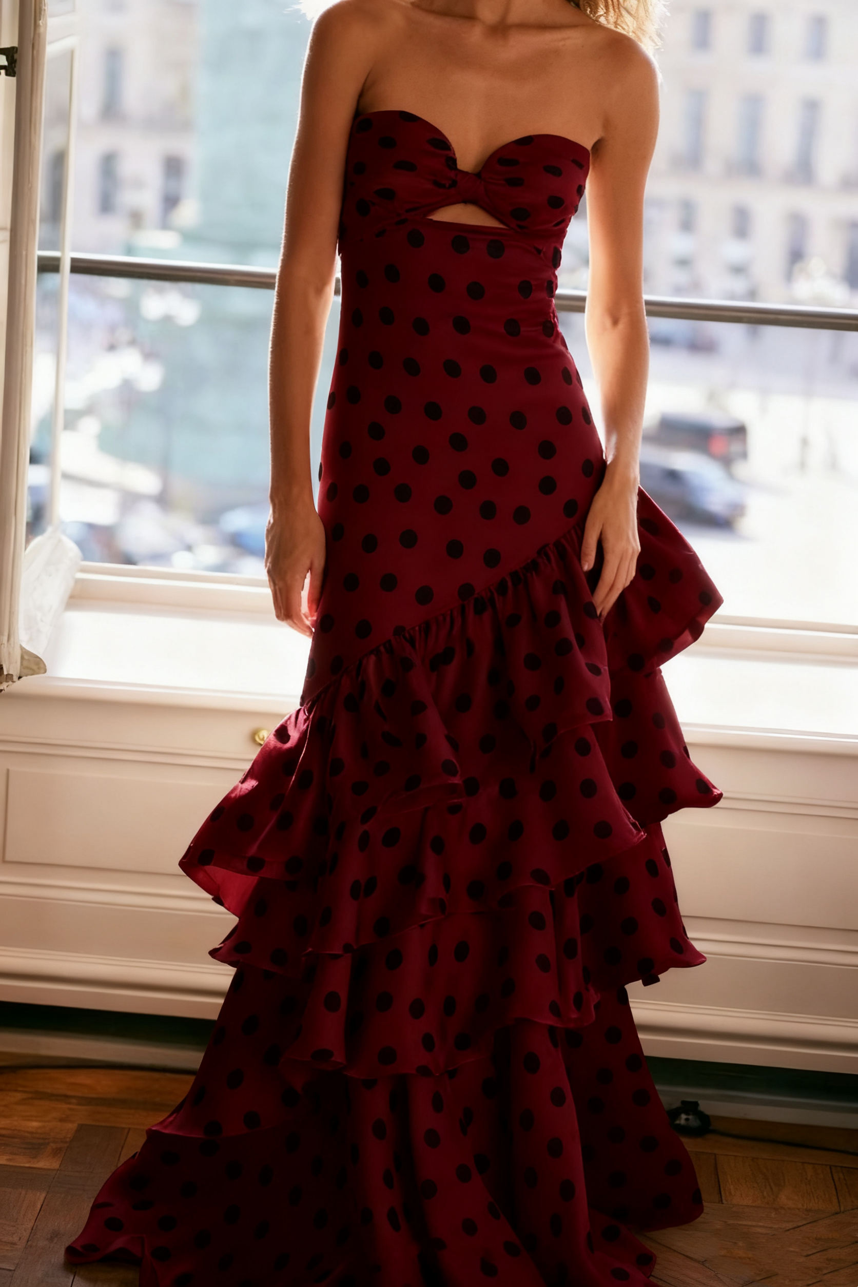 Strapless Polka Dots Dress Fashion Prom Evening Dresses For Women - Fashionpara