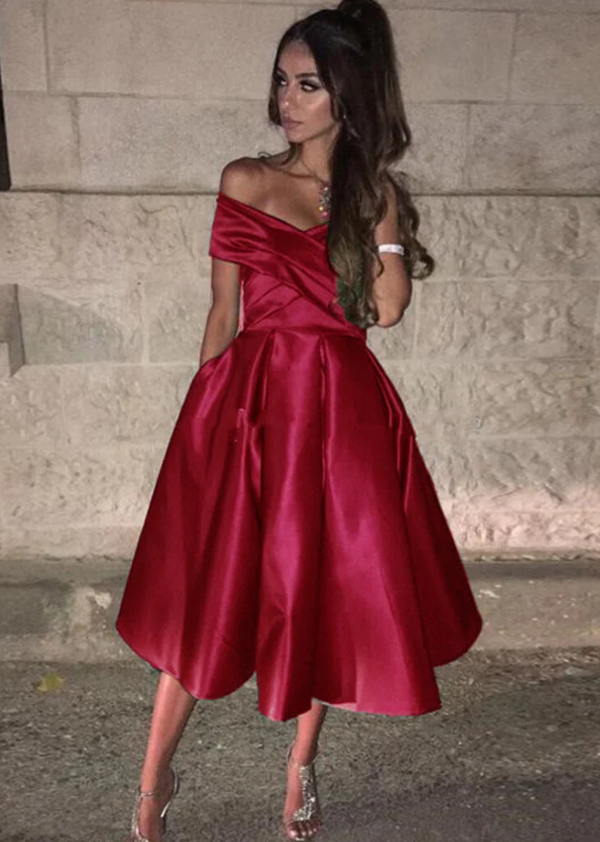 Royal Blue Knee Length Off the Shoulder Girls Homecoming Dress Short Graduation Dress - Fashionpara