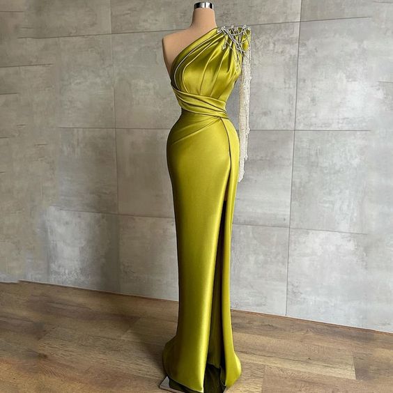 Sexy Beadings One Shoulder Mermaid Dresses Evening Dress - Fashionpara