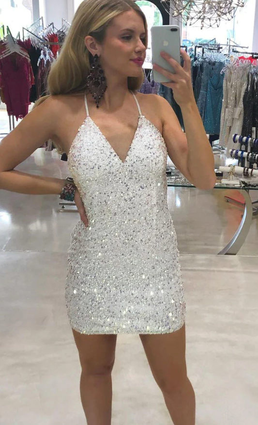 Cute Short Homecoming Dress With Sequin - Fashionpara