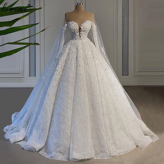 Wedding Dresses A-line Long Sleeves Princess Wedding Gowns - Fashionpara