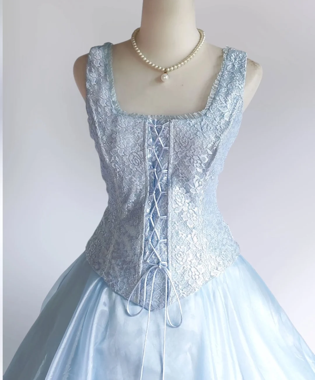 Light Blue Tulle Lace Long Prom Dresses Evening Party Dress - Fashionpara