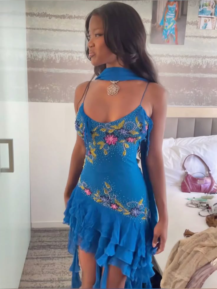 Blue Spaghetti Straps Short Prom Dress Blue Sexy Evening Dress