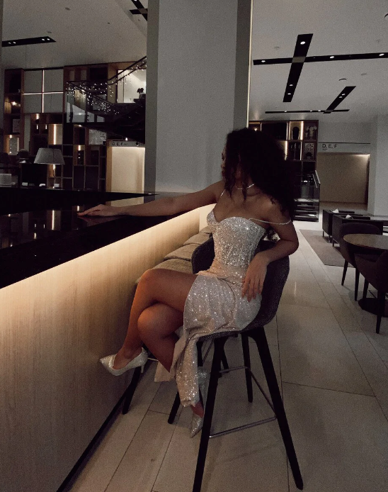 Spaghetti Strap Party dress, Sparkling dress ,Sequin Prom Dress with Slit - Fashionpara