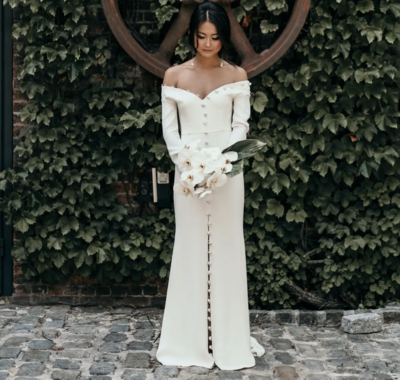 Elegant Off White Unique Wedding Dress Long Bridal Gown