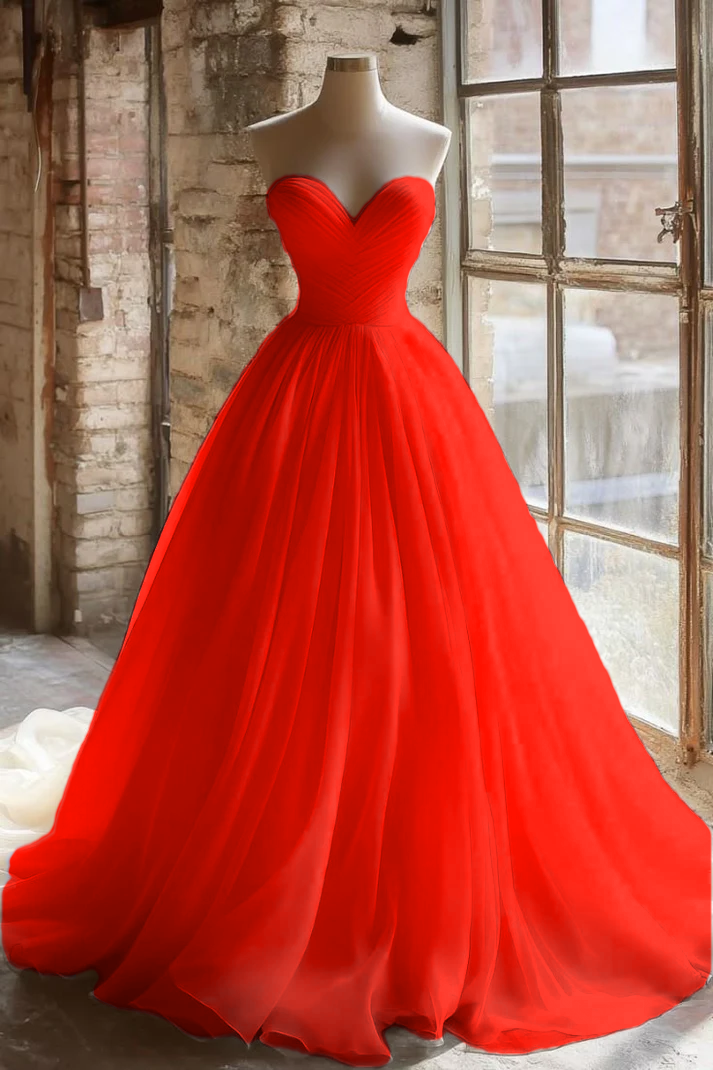 A Line Strapless Unique Long Wedding Dress Evening Party Dresses