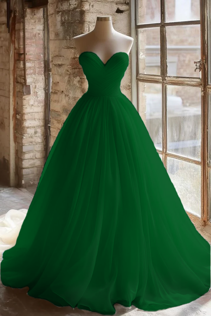 A Line Strapless Unique Long Wedding Dress Evening Party Dresses