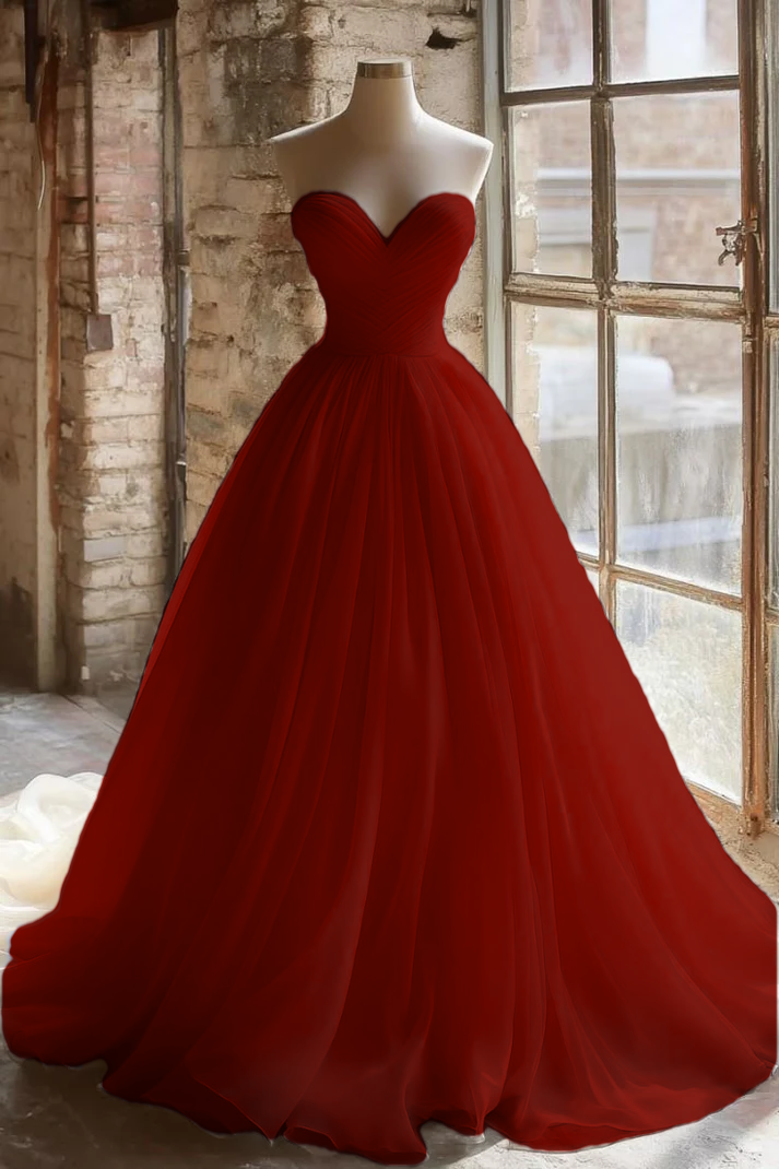 A Line Strapless Unique Long Wedding Dress Evening Party Dresses