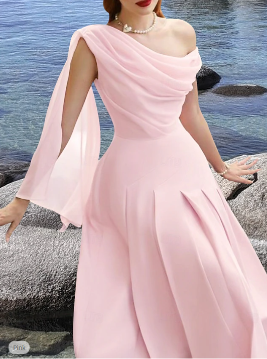 A-Line Cocktail Dresses Elegant Dress Wedding Guest Tea Length Sleeveless Cowl Neck Chiffon Prom Party Dress