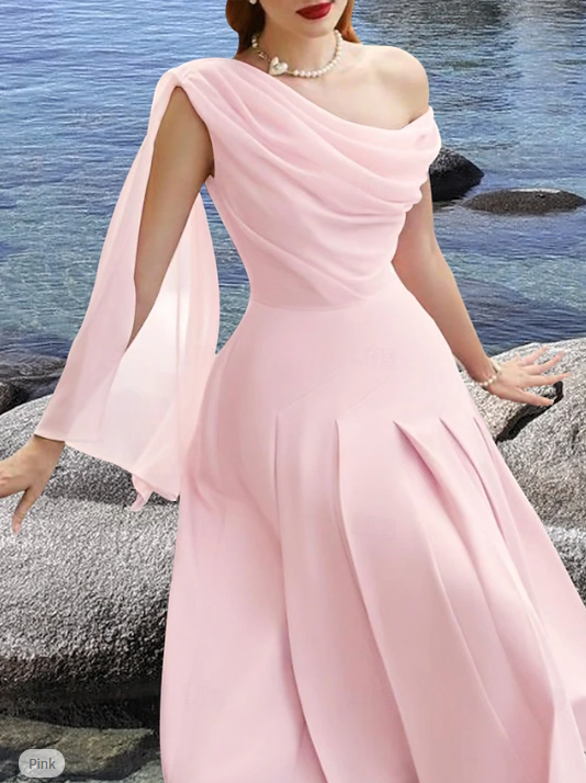 A-Line Cocktail Dresses Elegant Dress Wedding Guest Tea Length Sleeveless Cowl Neck Chiffon Prom Party Dress