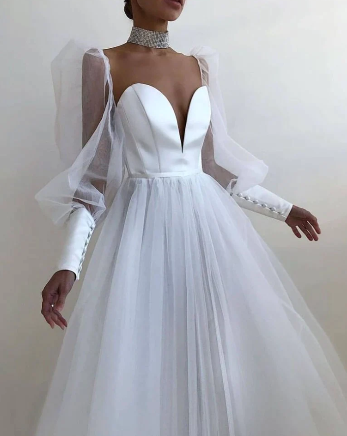 2022 Simple Evening Gown Long Sleeves Prom Dresses - Fashionpara