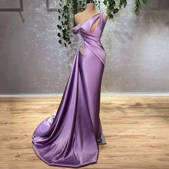 Sexy Prom Dress Lavender Mermaid Floor Length One Shoulder Evening Party Gowns - Fashionpara