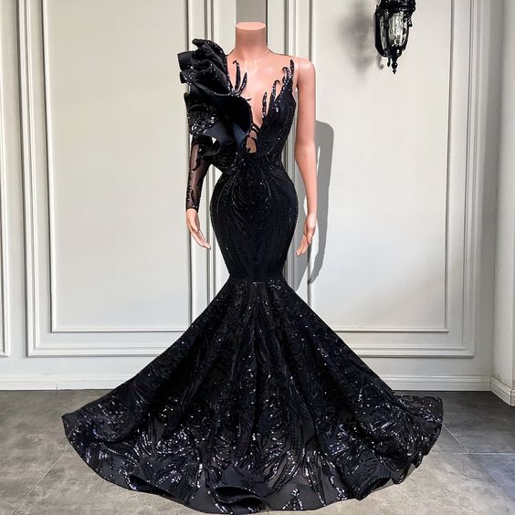 Black prom dresses, mermaid prom dresses, ruffle prom dresses - Fashionpara