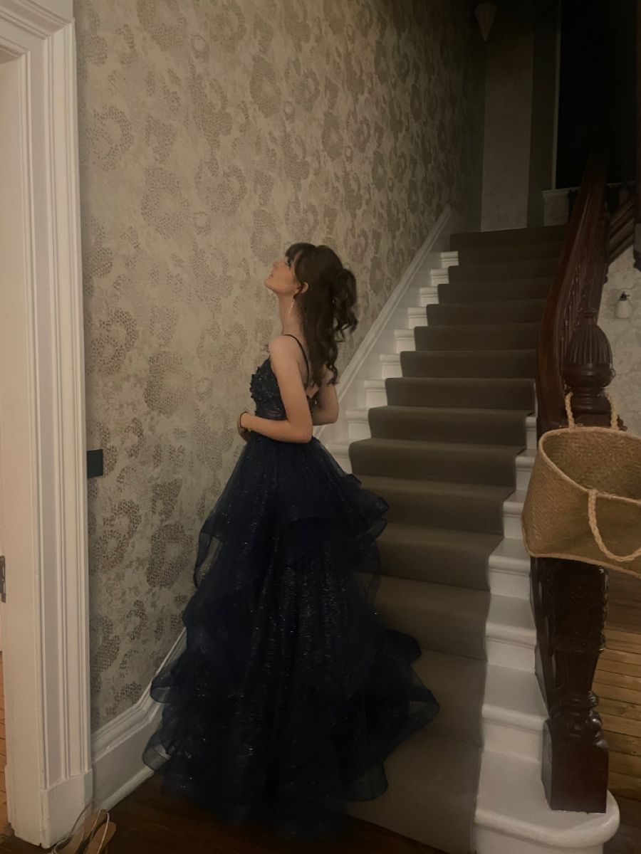 A Line Blue Shinny Tulle Party Dress Long Evening Dress Vintage Prom Dress - Fashionpara