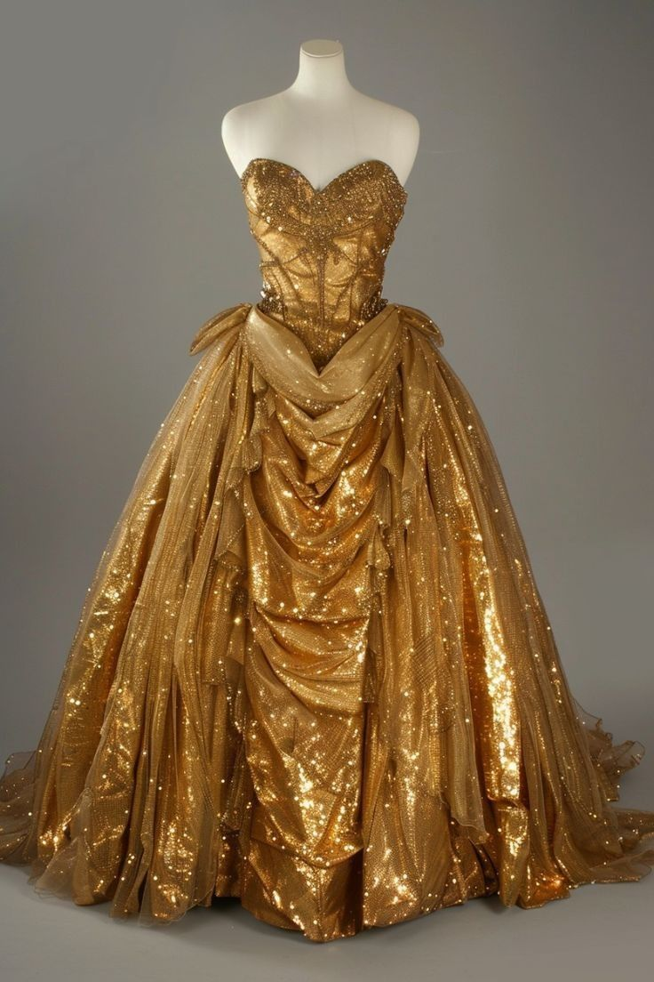 Sweetheart Neck Gold Birthday Ball Gown Shiny Prom Dress - Fashionpara