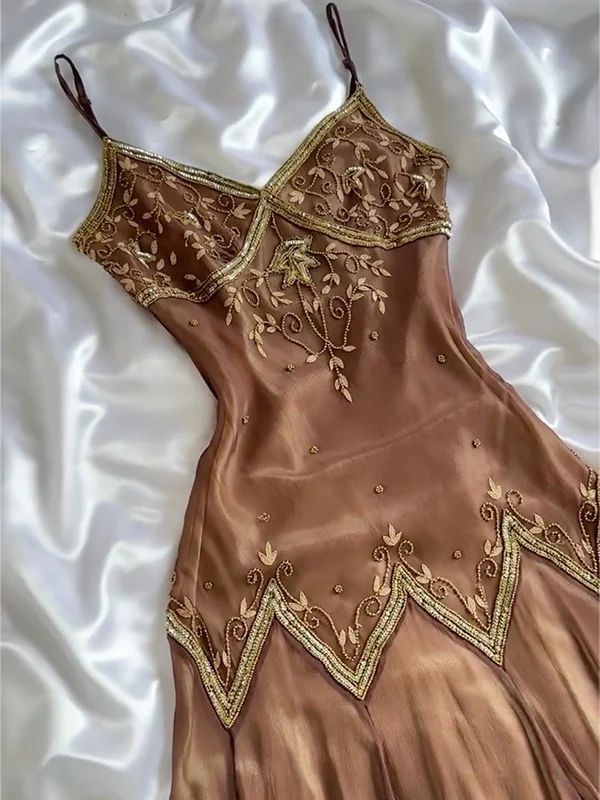 Brown Beaded Prom Dress 21st Birthday Outfit Evening Gowns - Fashionpara