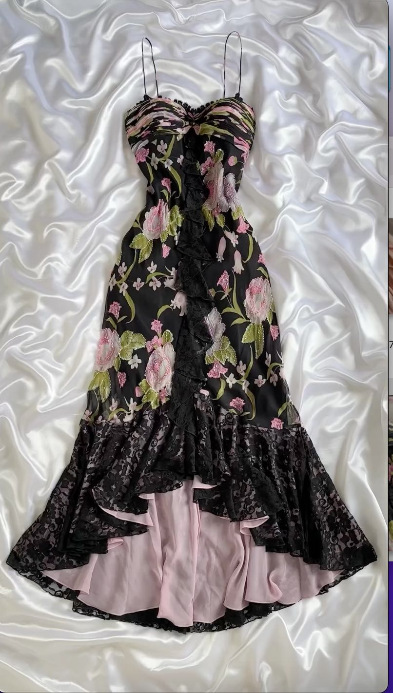 Flora Printed Long Prom Dress Sleeveless Lace Evening Dress - Fashionpara