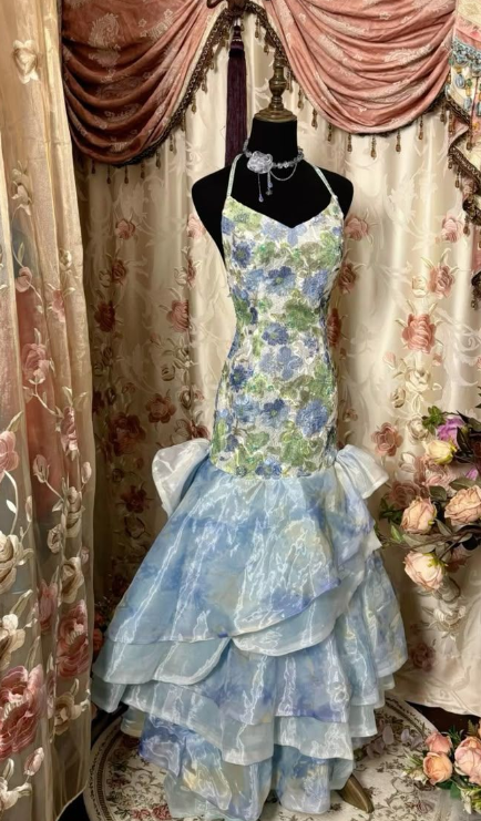 Charming Flora Printed Prom Dress Mermaid Evening Dress - Fashionpara