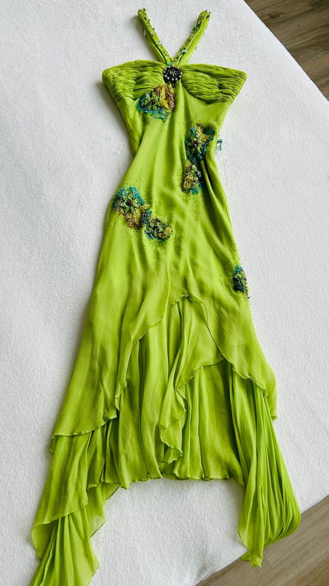 Green Chiffon Vintage Prom Dress Formal Evening Dress - Fashionpara