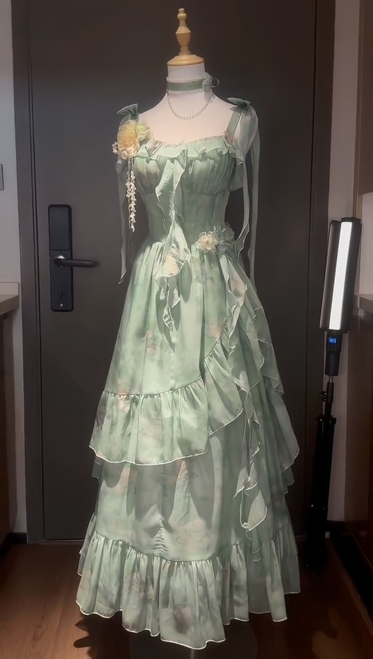 Bow Straps Green Prom Dress Cute Evening Dress Birthday Outfit - Fashionpara