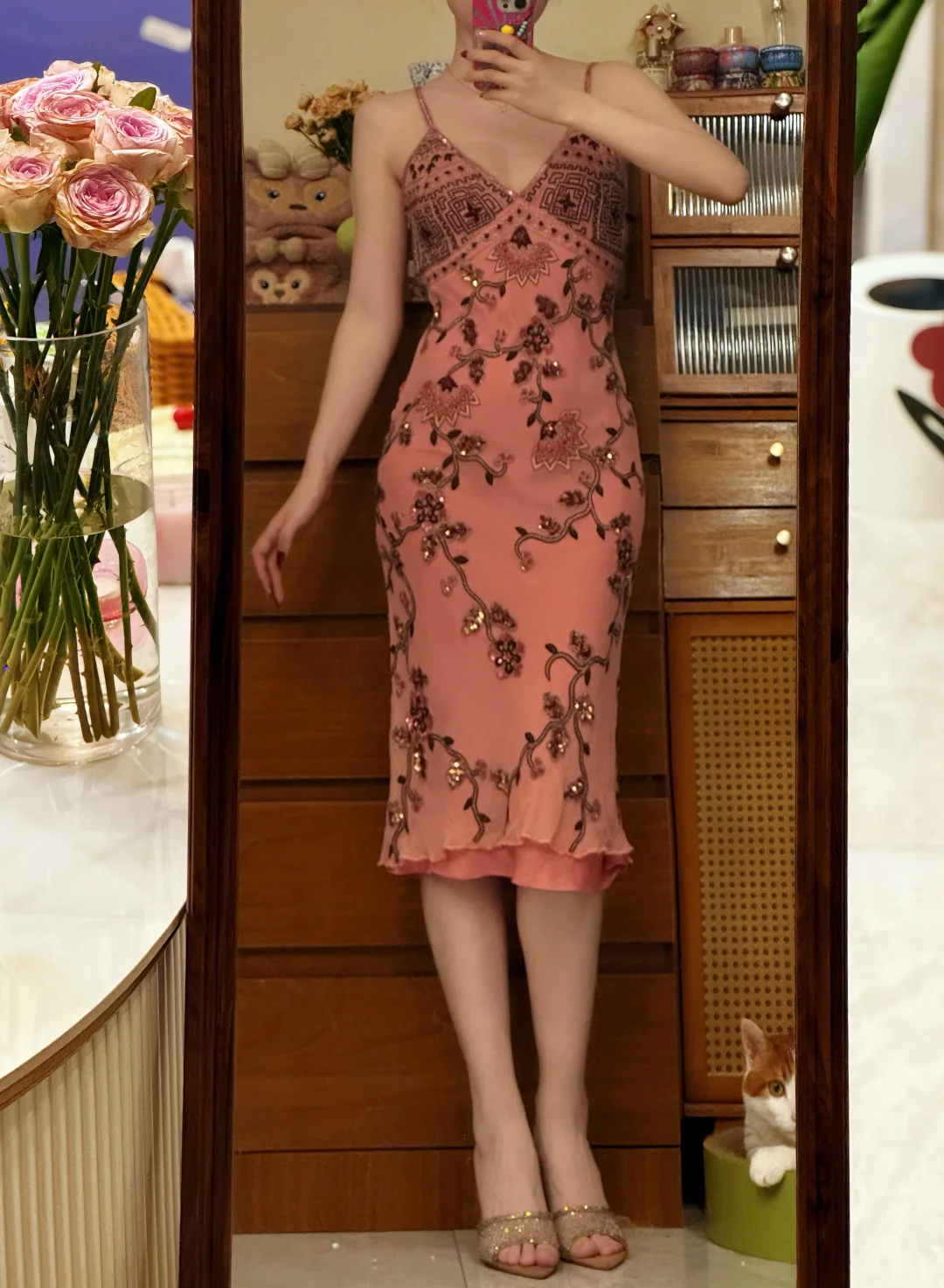 Beaded Vintage Midi Evening Dress Birthday Outfit Prom Dress - Fashionpara