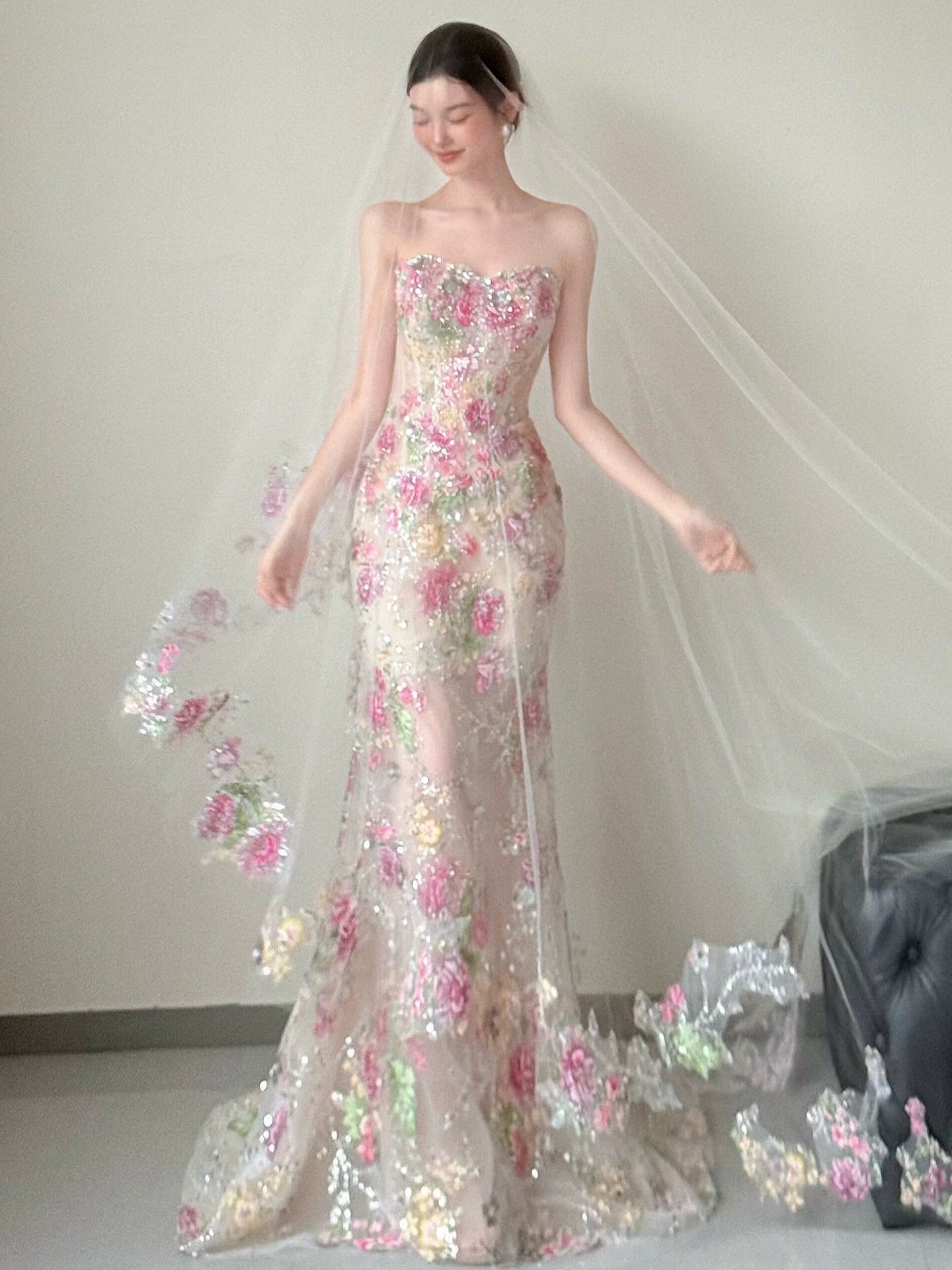 Sweetheart Mermaid Bead Flora Wedding Dress Sexy Evening Dress Prom Dress