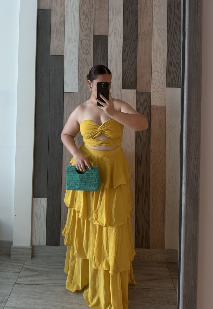 A Line Strapless Yellow Prom Party Dress Evening Dress Birthday Outfit - Fashionpara