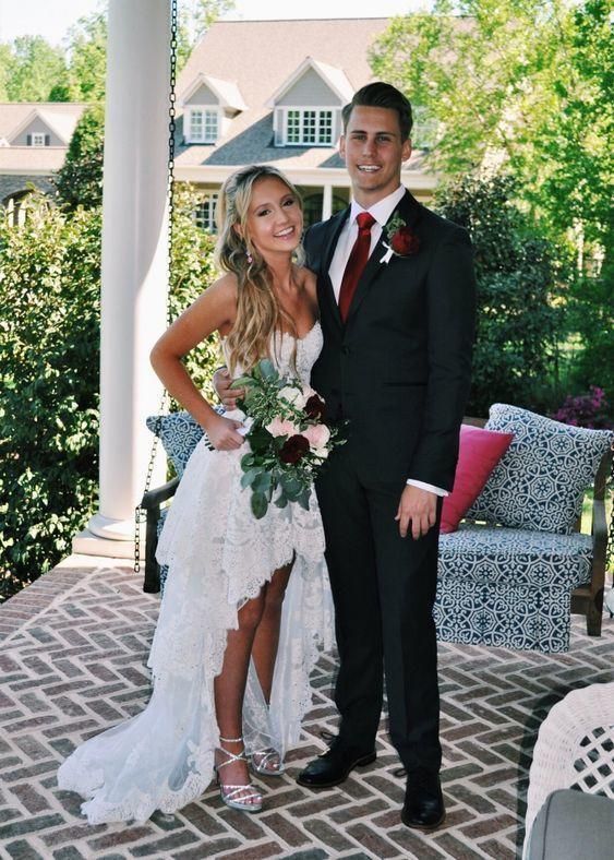 Sweetheart Hi-low White Lace Prom Dress - Fashionpara