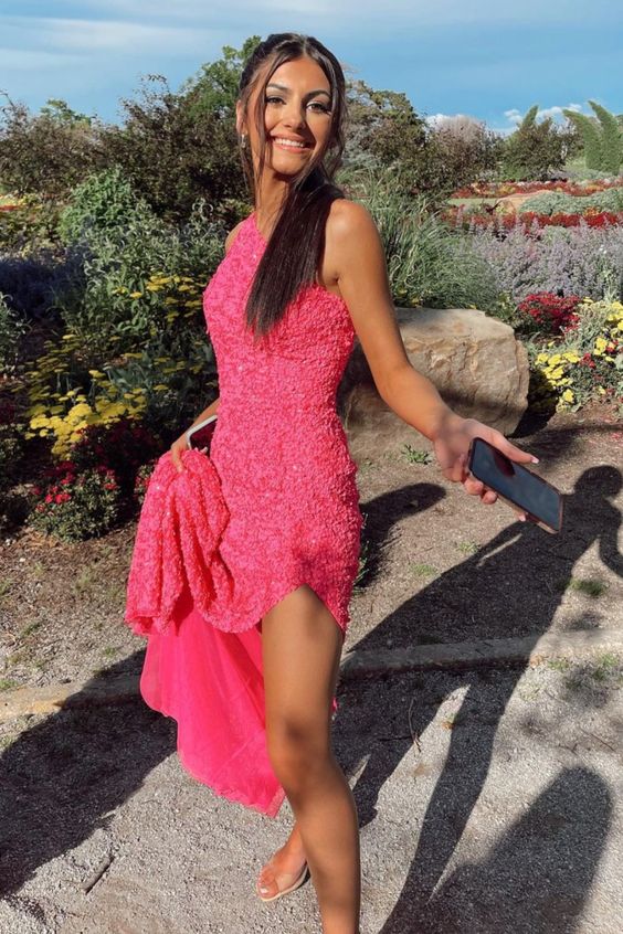 One Shoulder Sequined Long Party Prom Dress - Fashionpara