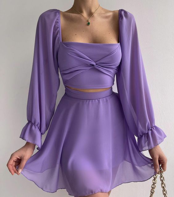 Purple Long Sleeve Short Prom Dress Homecoming Dresses - Fashionpara