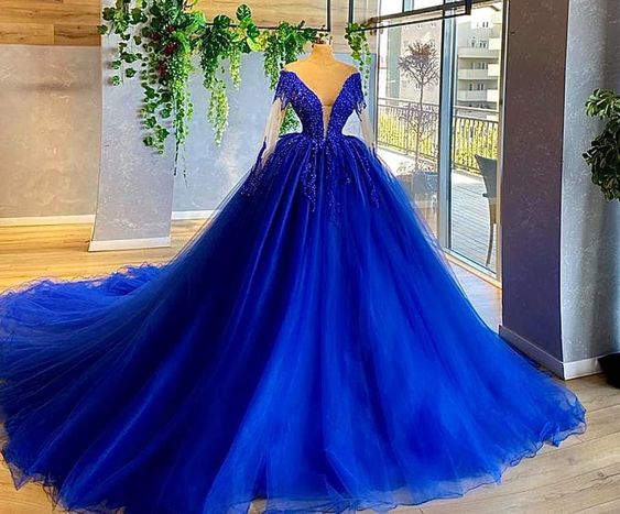 Blue Prom Dress ball Gown Prom Dresses, Graduation Party Dresses, Prom Dresses For Teens - Fashionpara