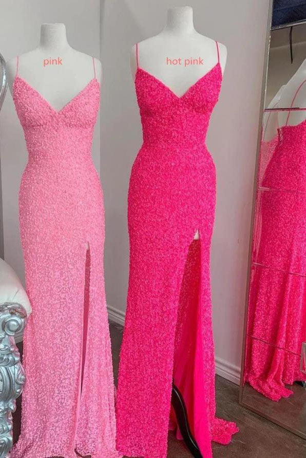 New Style Sparkly Sequin Mermaid Long Prom Dress, V Neck Long Formal Gown - Fashionpara