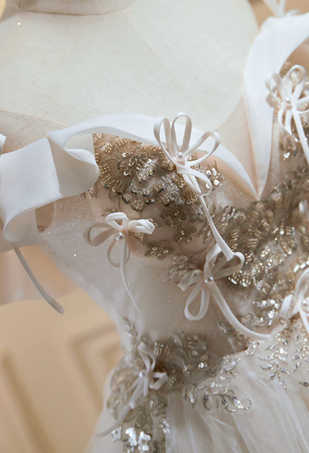 Champagne tulle sequins short prom dress homecoming dress - Fashionpara