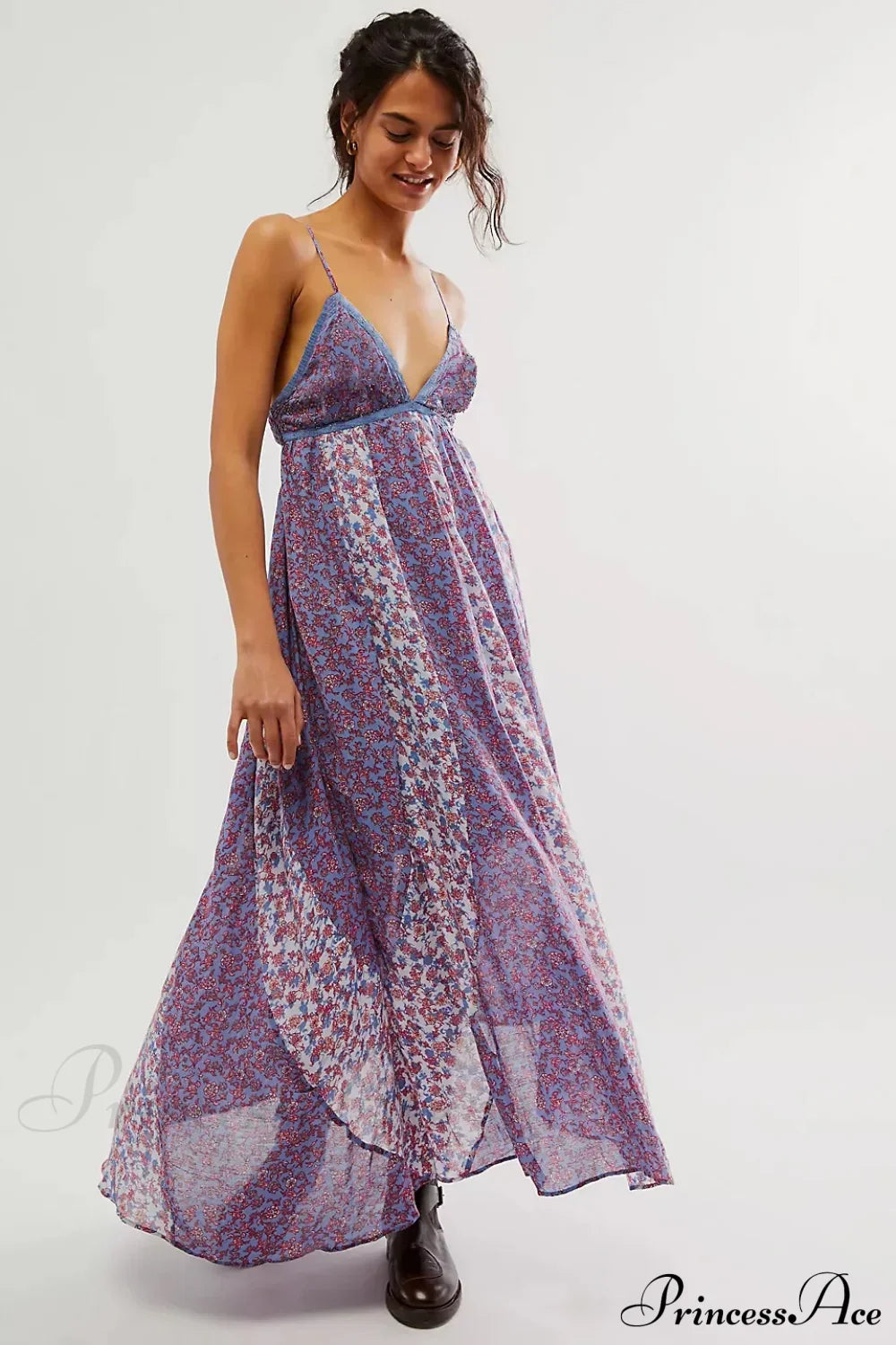 Fine Chiffon Floral Boho Dress Lavender / S bohodress-250126