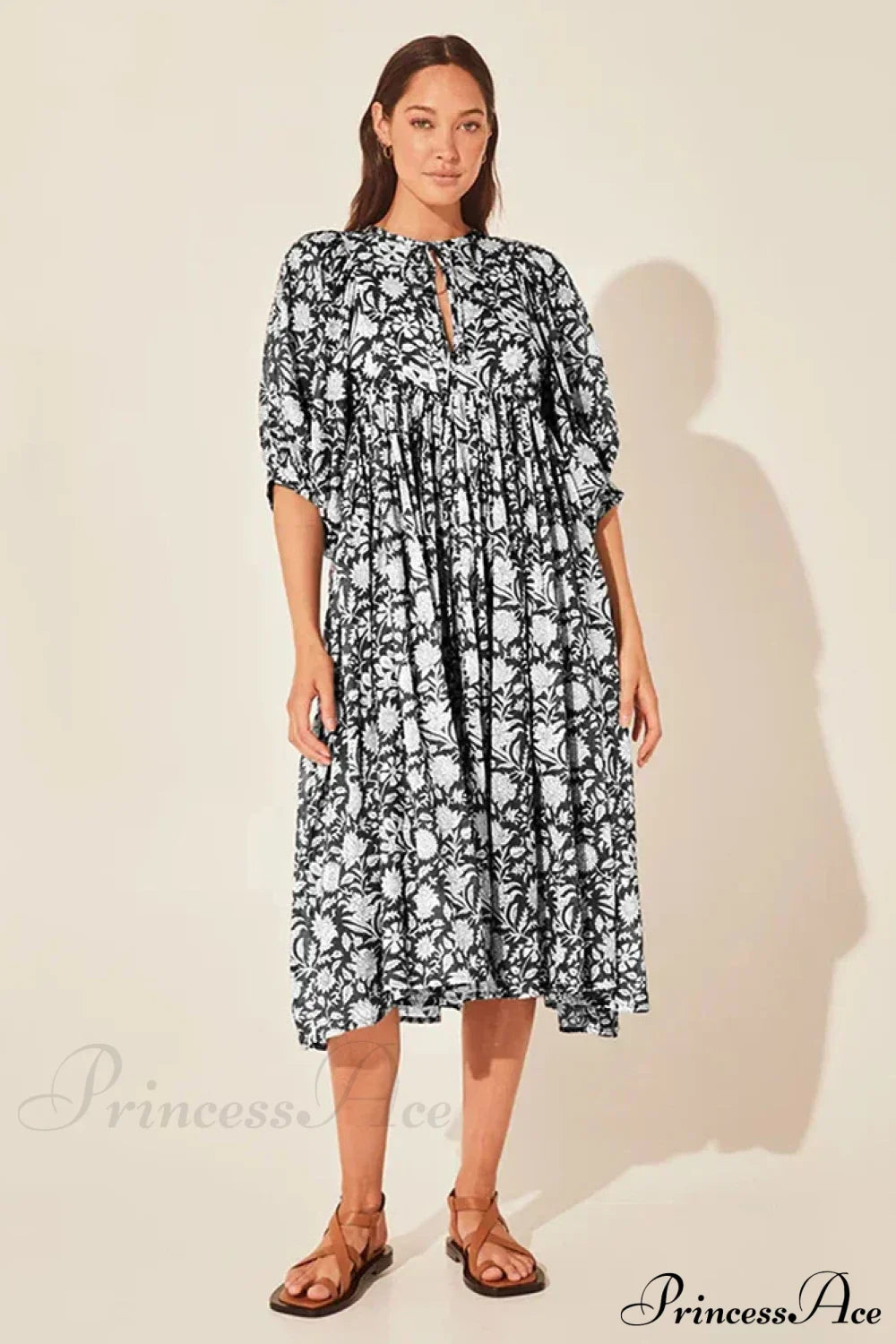 Fitshinling Boho Vintage Lantern Sleeve Dress Black / S bohodress-250126