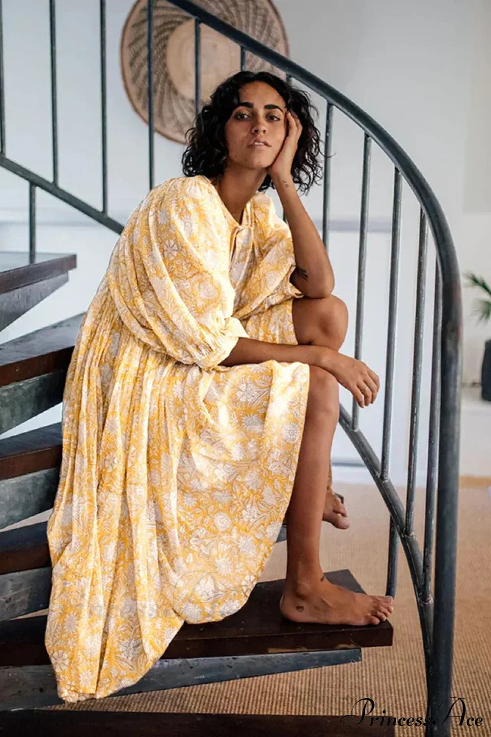 Fitshinling Boho Vintage Lantern Sleeve Dress