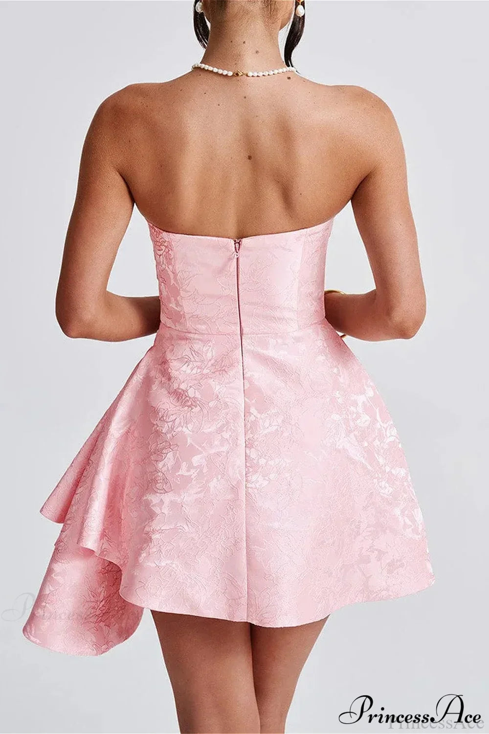 Floral Jacquard Strapless A-Line Mini Dress