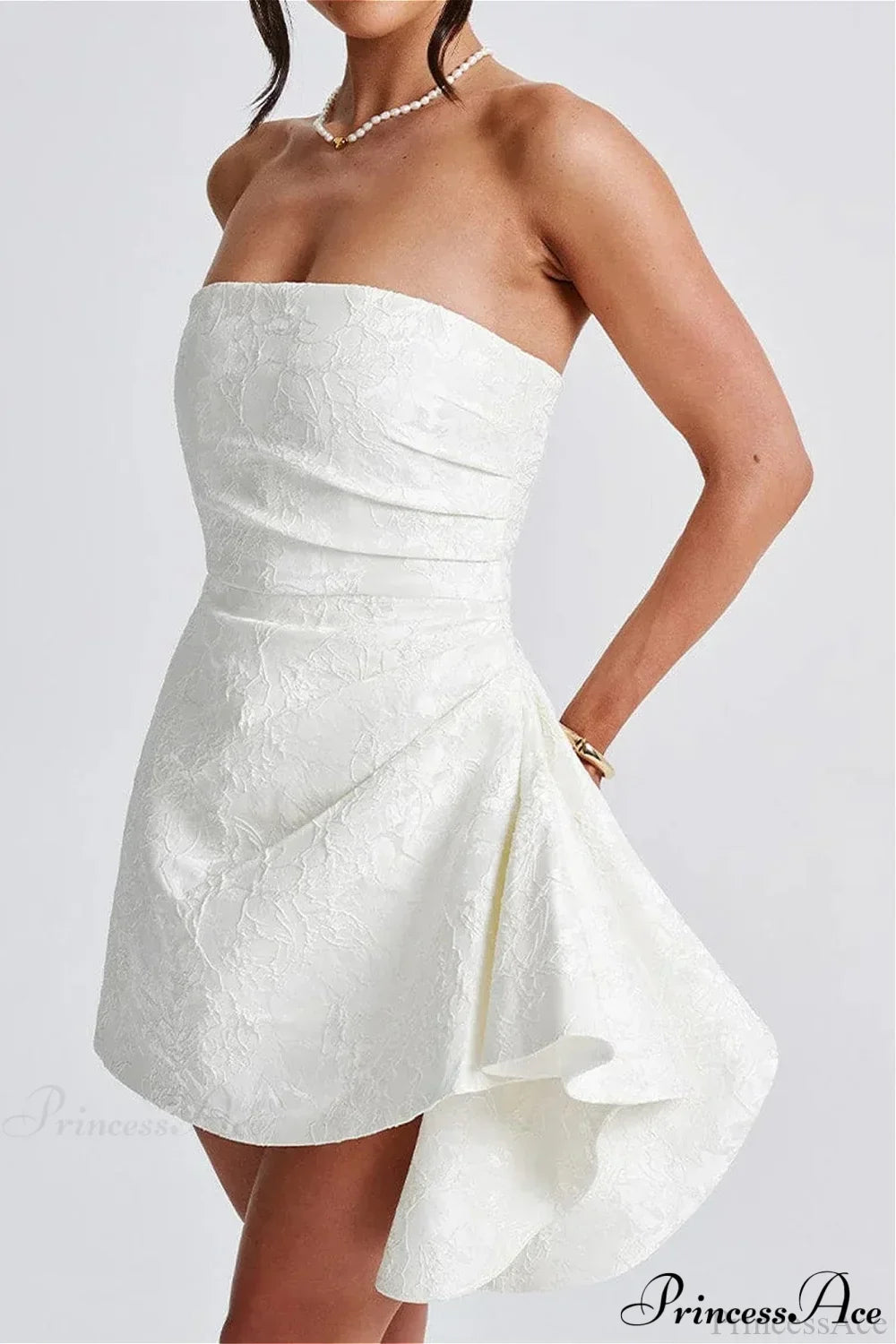 Floral Jacquard Strapless A-Line Mini Dress