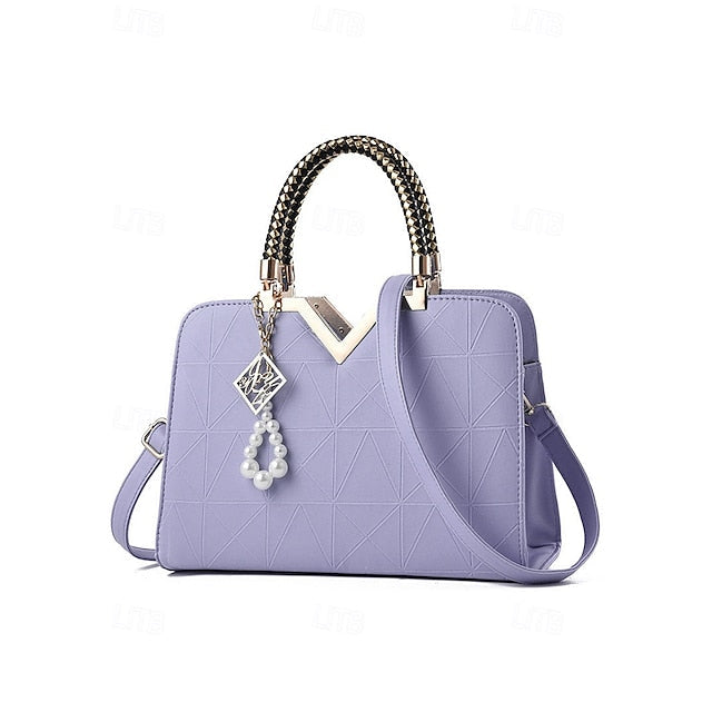 Handbag Faux with Elegant Pendant Pearl Leather