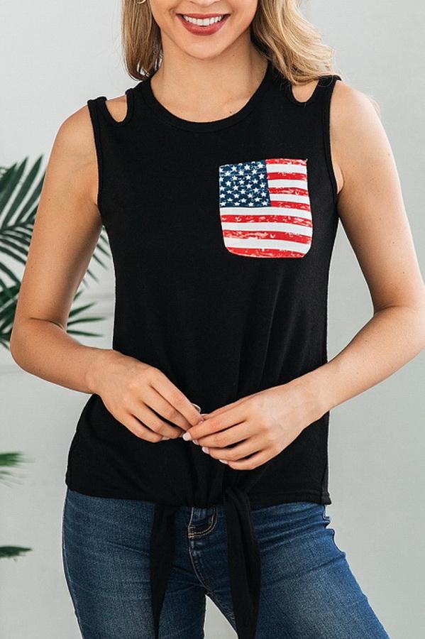 Flag Pattern Print Pocket Short Sleeve T-shirt