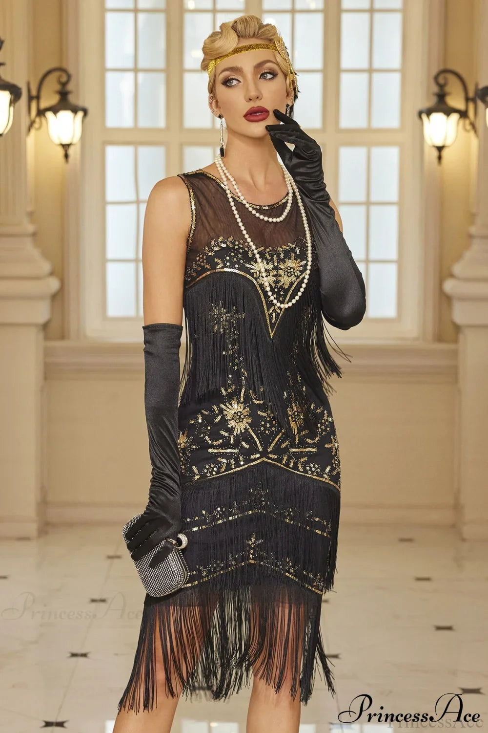 Flapper Tassel Beaded Crew Neck Party Dress
