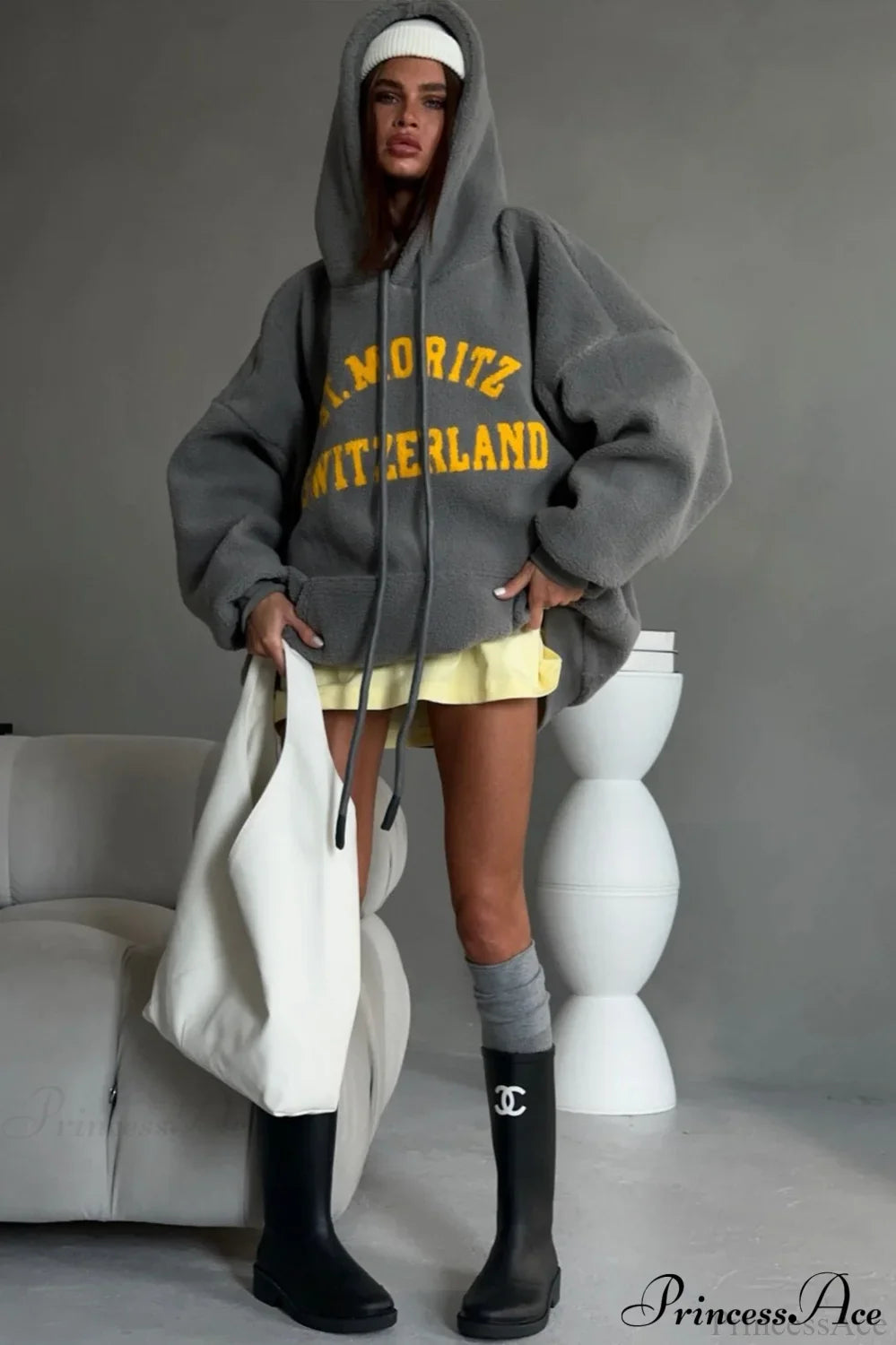 Fleece Letter Print Oversized Comfy Hoodie