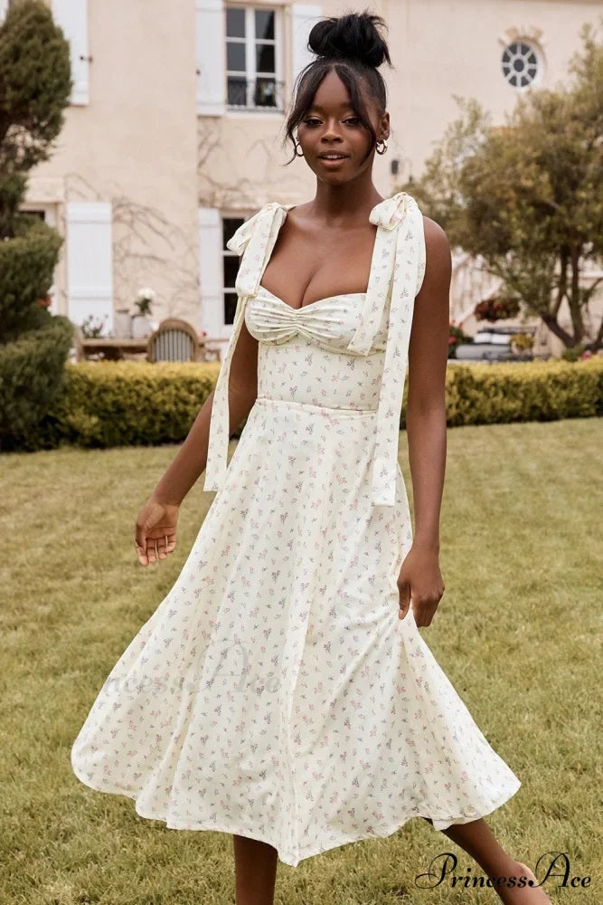 Ditsy Floral Sweetheart Tie Strap Split Midi Dress 12