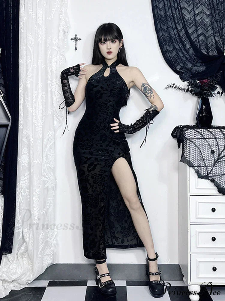 Flocking Cheongsam New Chinese Mandarin Collar Slim Fit Mini Modern Qipao Dress