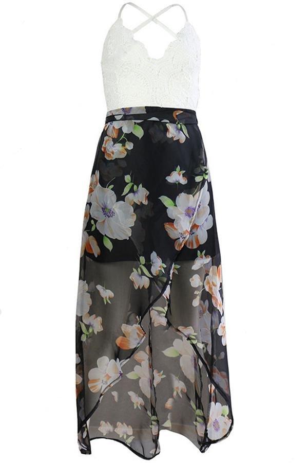 Floral Backless Criss-cross Irregular Dress