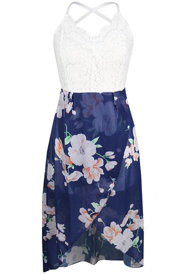 Floral Backless Criss-cross Irregular Dress